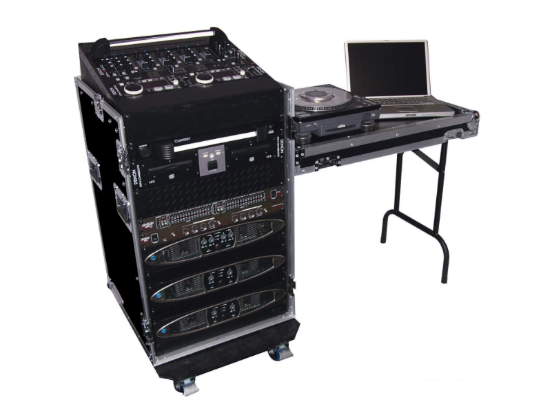 11U Top Slanted 16U Vertical Pro Combo Rack with Side Table and Casters