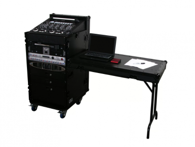 Black 11U Top Slanted 16U Vertical Pro Combo Rack with Side Table and Casters