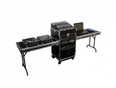 11U Top Slanted 16U Vertical Pro Combo Rack with Two Side Tables and Casters