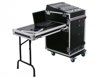 Deluxe 13U Top Slanted 16U Bottom Vertical Pro Combo Rack with Side Table and Casters