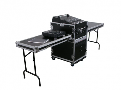 Deluxe 13U Top Slanted 16U Bottom Vertical Pro Combo Rack with Two Side Tables and Casters