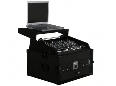 Black 10U Top Slanted 4U Bottom Vertical Pro Combo Rack with Glide Platform