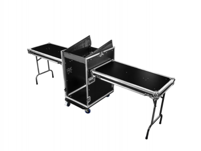 Deluxe 14U Top Slanted 16U Bottom Vertical Pro Combo Rack with Two Side Tables and Casters