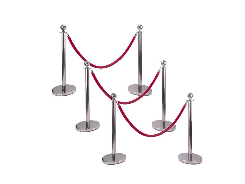 TourGo Silver Ball Top Stainless Steel Retractable Stanchion Posts with a 4.25′ Red Velvet Rope Barrier