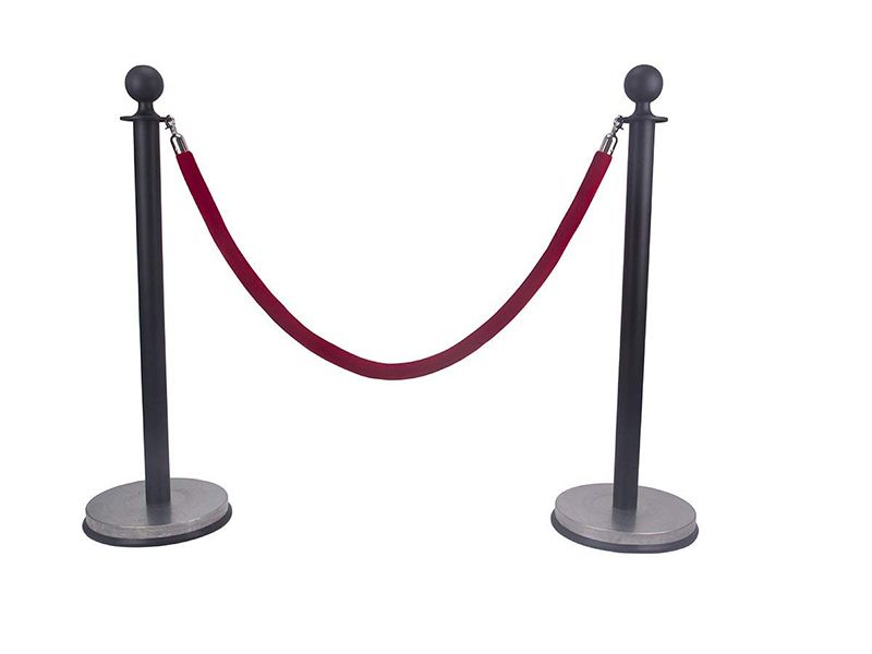 TourGo Black Ball Top Stainless Steel Retractable Stanchion Posts with a 4.25′ Red Velvet Rope Barrier