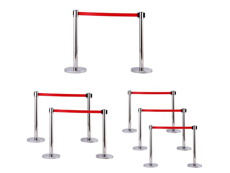 TourGo Silver Stanchion Set Posts Queue Pole Retractable 4.9′ Red Belt Crowd Control Barrier