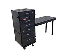 7 Utility Drawer ATA Flight Case with Fold out Left Right Side Mounting Removable Table and 4 inch Casters