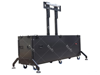 All in Black Motorised TV Lift Flight Case for 98inch Screens with Double Lifting Posts and Support Feet