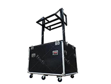 Motorised Lift Flight Case for Panasonic PT-RQ25KU Laser Projector with frame with Black drape curtain around