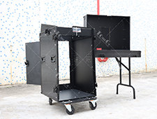 Black 11U Top Slanted 16U Vertical Pro Combo Rack Flight Case with Casters Side Table and Glide Platform
