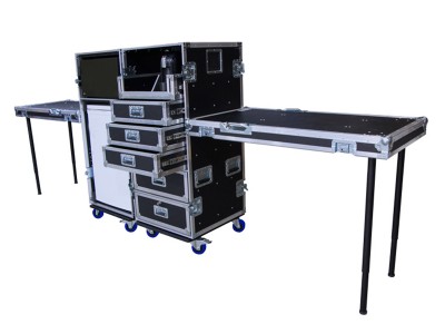 Black Coffee machine and Drawers Road Case with Detachable Side Bench
