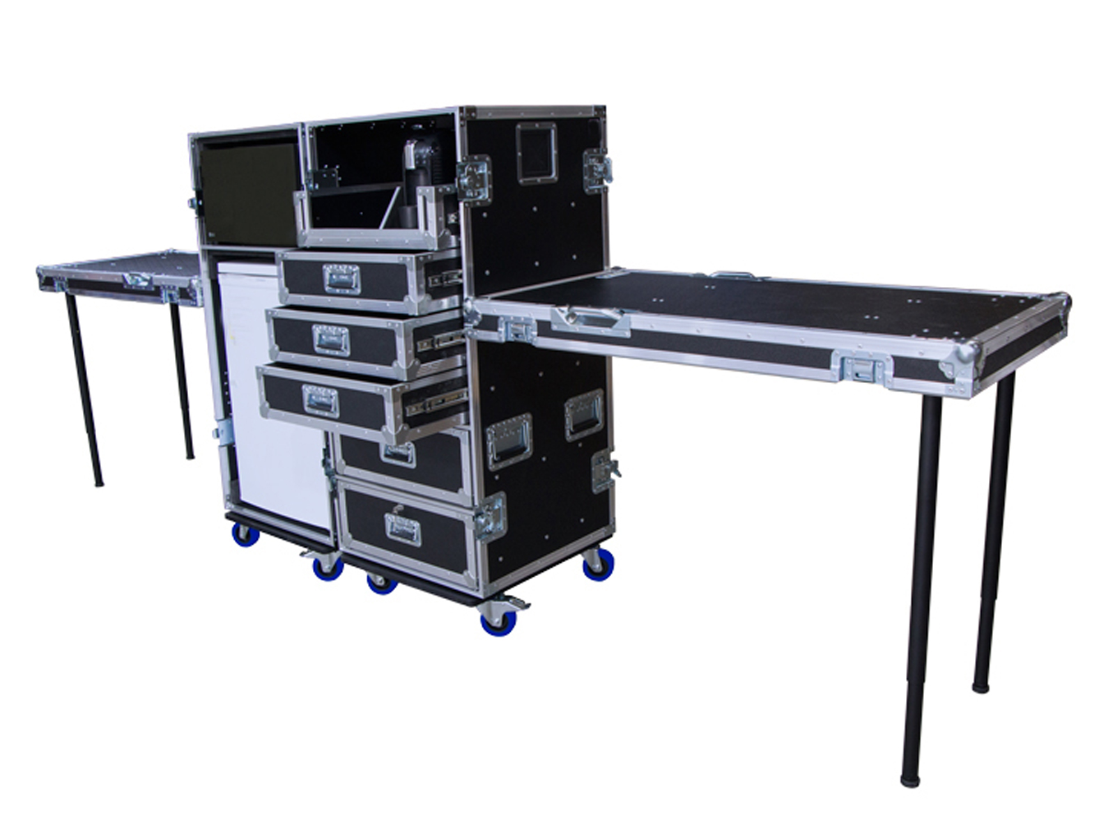 Black Coffee machine and Drawers Road Case with Detachable Side Bench