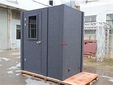 Double wall recording studio booth with bass trap for vocal