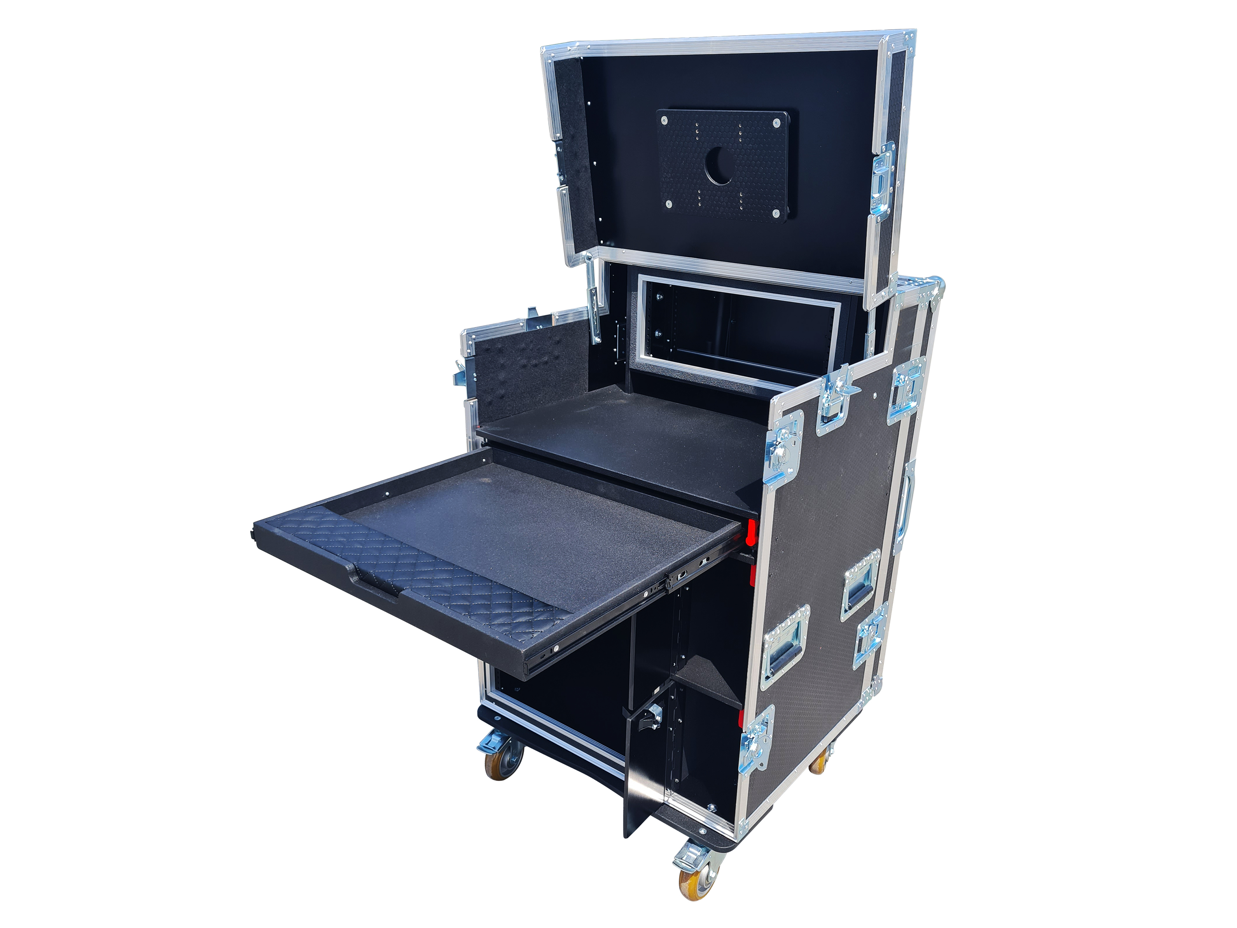 Mobile AV Broadcasting Streaming Recording Studio Workstation Case with 4U Top 12U Bottom