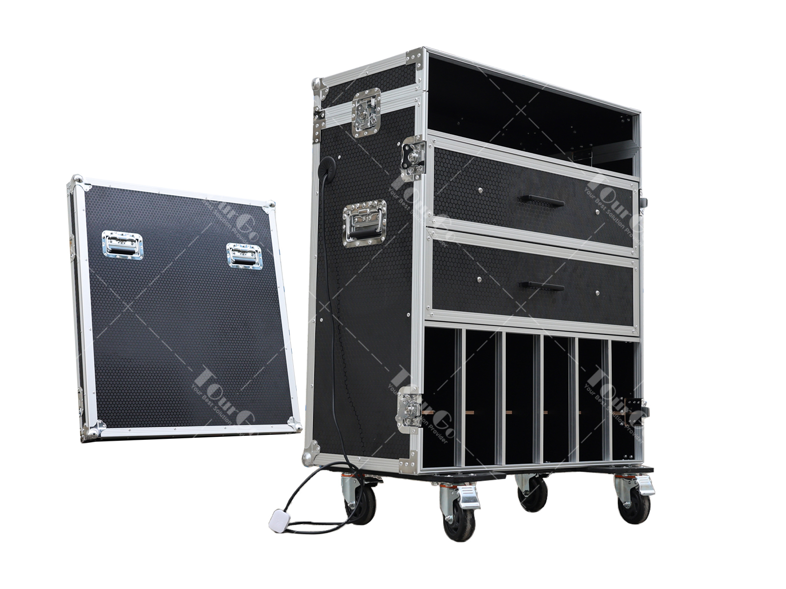 Storage tools flight case for electric drill with Large space drawers and work surface