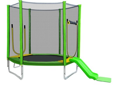 7FT Trampoline For Kids With Safety Enclosure Net, Slide And Ladder/Easy Assembly Round Outdoor Recreational Trampoline