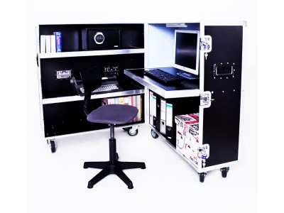 Mobile Desk Office Flight Case With Spaces For Computer/Laptop