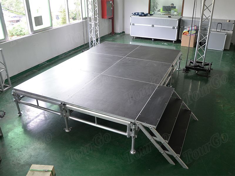 TourGo 8ft x 12ft Adjustable Aluminum Stage Platform with Stage Stairs for Indoor & Outdoor Stage Performance