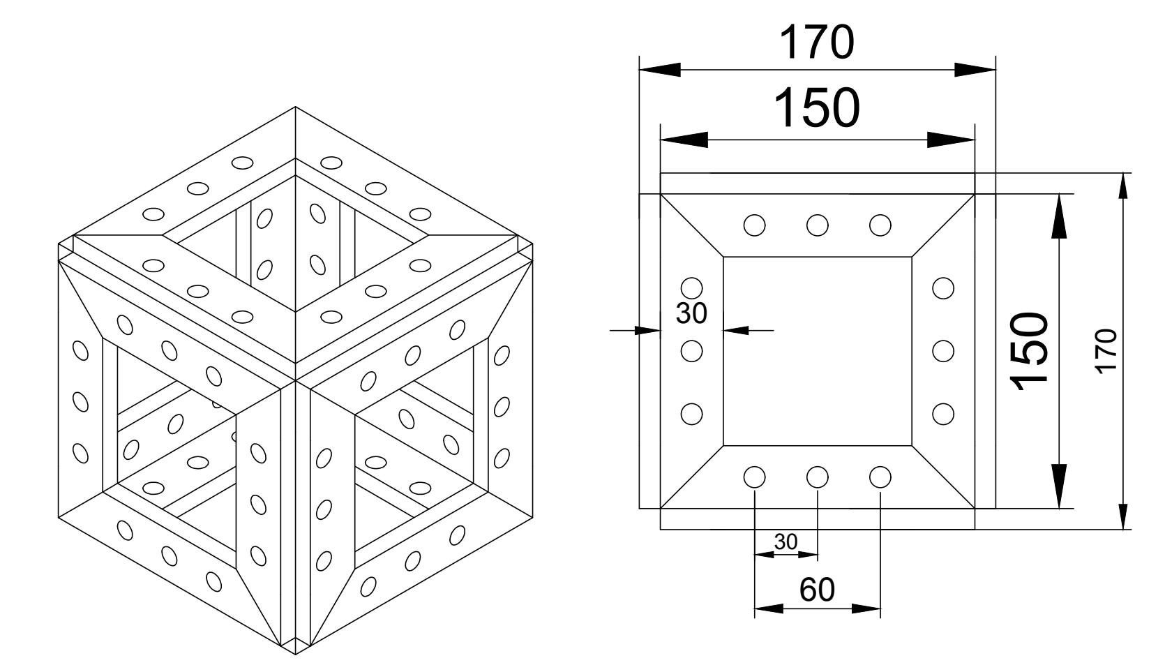 square truss six-sided joint