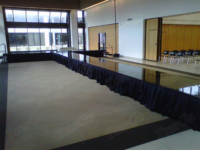 High Quality Black Mirror Runway Portable Stage with Stage Skirting for Indoor Meeting Rental – TourGo