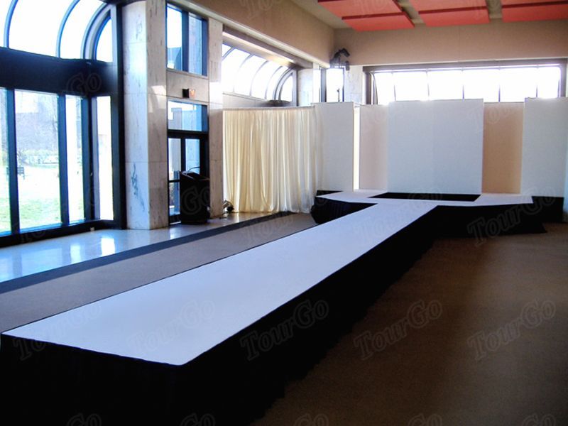 TourGo Indoor Event Stage Rental with Portable Catwalk Stage Platform & Stage Skirting