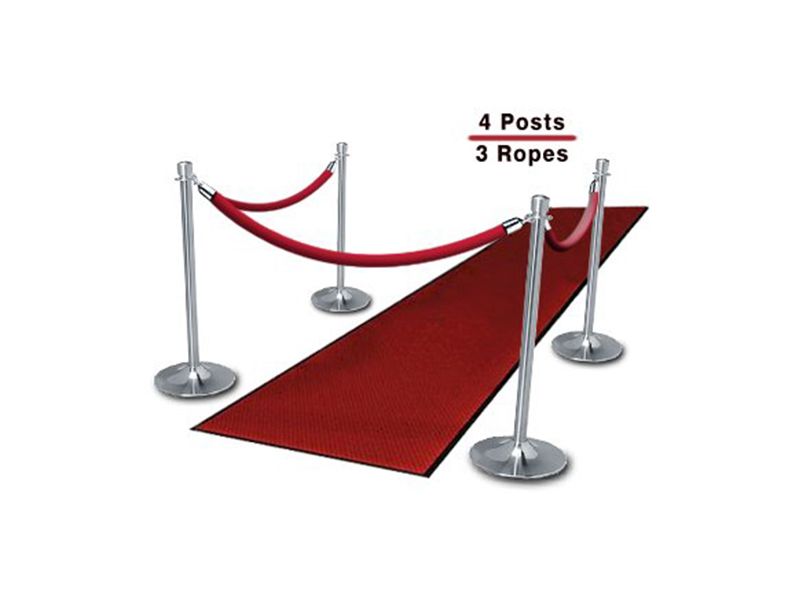 TourGo Chrome Stanchions (4-Pack with 3 Red Velvet Ropes)