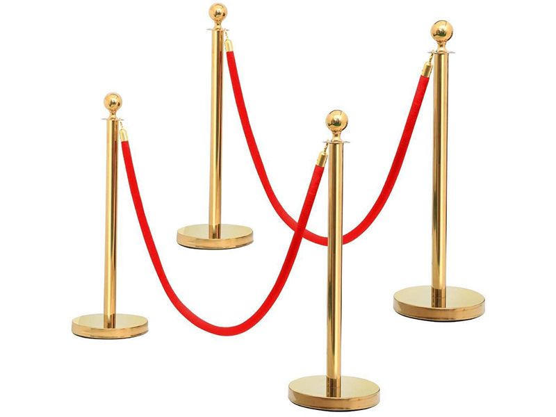 TourGo 6.5′ Queue Pole Retractable Belt/Ropes Crowd Control Barrier (4-Pack, Gold)