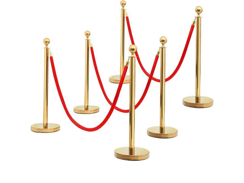 TourGo 6.5′ Queue Pole Retractable Belt/Ropes Crowd Control Barrier (6-Pack, Gold)