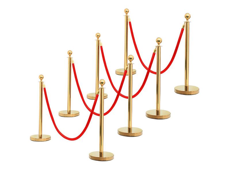 TourGo 6.5′ Queue Pole Retractable Belt/Ropes Crowd Control Barrier (8-Pack, Gold)