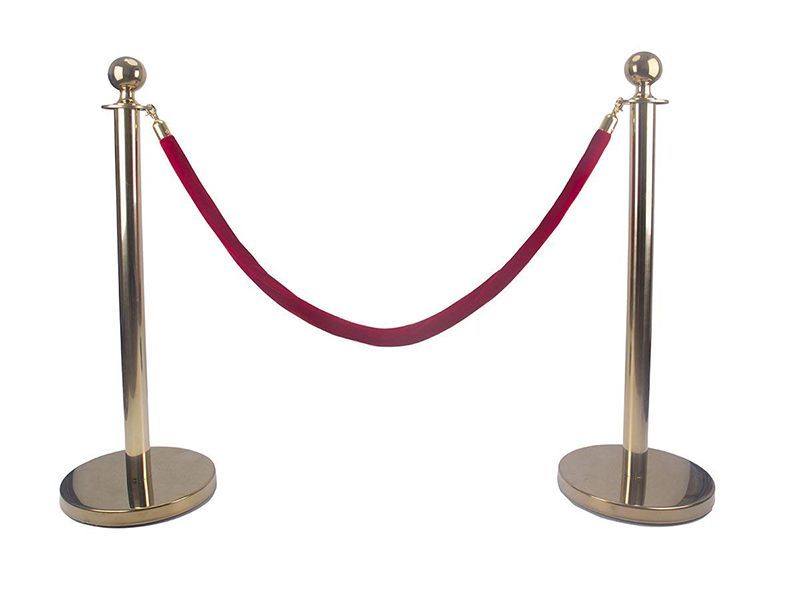 TourGo Gold Ball Top Stainless Steel Retractable Stanchion Posts with a 4.25′ Red Velvet Rope Barrier