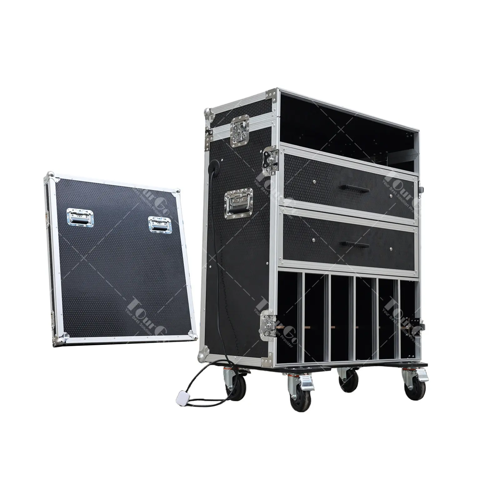 Storage tools flight case for electric drill with Large space drawers and work surface