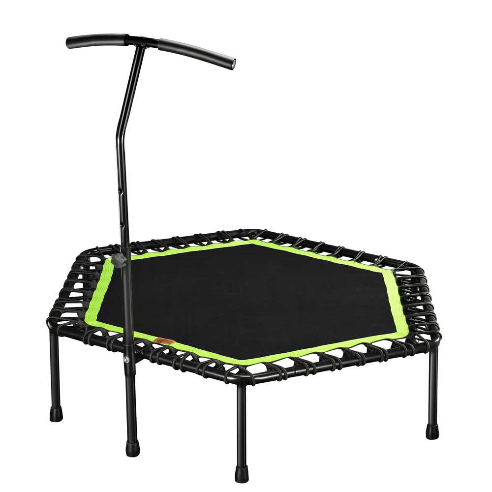 48 Inch Quadruple Folding Indoor GYM Fitness Trampoline for Adults Kids Safety Jump Sports with Adjustable Handrail