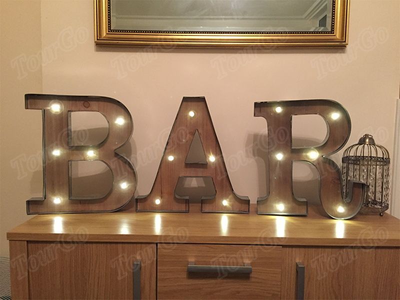 TourGo Freestanding BAR Wooden Rustic 16″ LED Light Up Letters