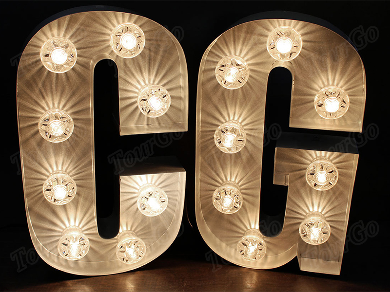 TourGo Metallic Silver Sparkle Metal Industrial Marquee Letter lights