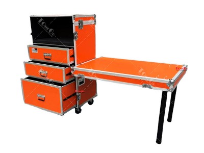 Flight Zone Deluxe 3-Drawer Workbox Tour Printer Case with Casters & Side Table