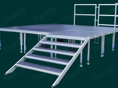 TourGo Quick Stage Systems with Stage Stair and Guard Rails for Speaker Stage