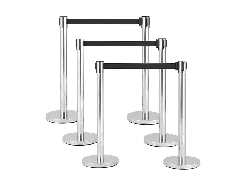 TourGo 6pcs Stanchion Set Black Retractable Belt Posts Queue Pole Crowd Control Barrier