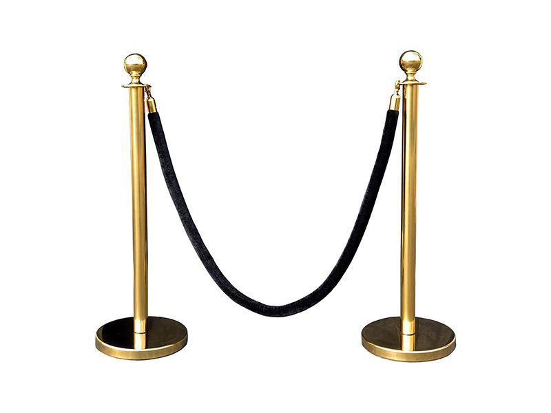 TourGo Rope Stanchion Barriers Set in 3 PCS, 72″(6′) Black Velour Rope & Crown Top, Gold Finished