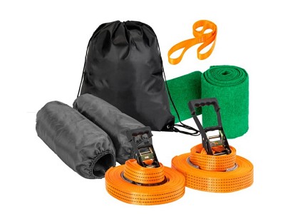 Complete Slackline kit 65ft comes with Tree Protectors & Ratchet  Carry Bag