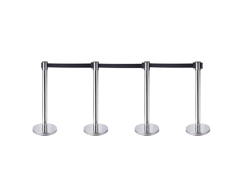 TourGo 4Pcs Stainless Steel Retractable Crowd Control Barriers Queue Security Pole with 2m (6.5ft) Railing Belt