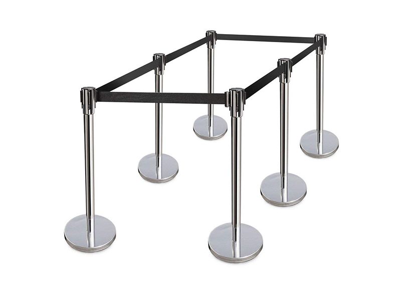 TourGo Stainless Steel Stanchions Barriers, 36″ Height, 6.5′ Retractable Belt (Pack of 6)