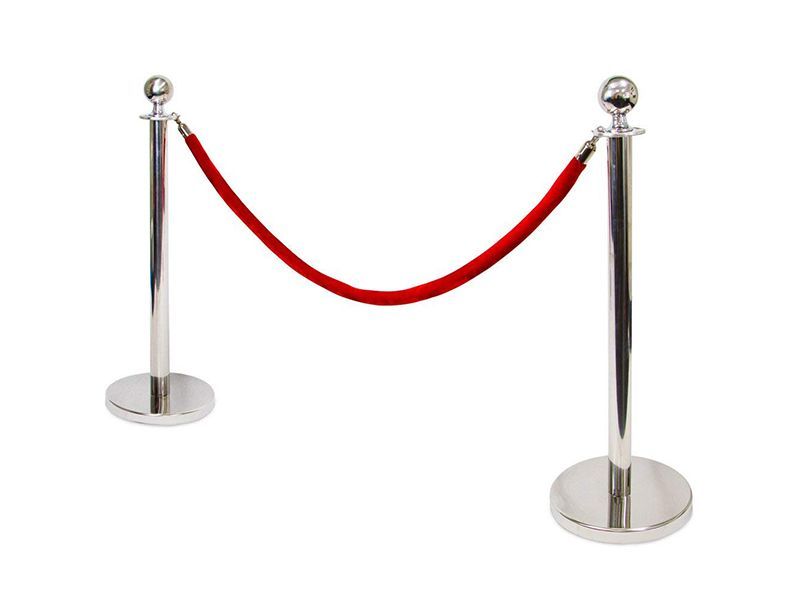 TourGo 3-Foot Polished Stainless Steel Ball Top Stanchions Barriers with 4.5-Foot Red Velvet Rope