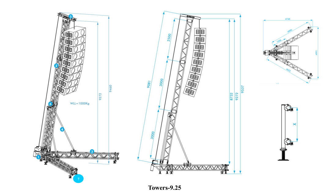 Line Array Speaker Towers H9.25m, Loads 1000kg - TourGo Event Solution ...