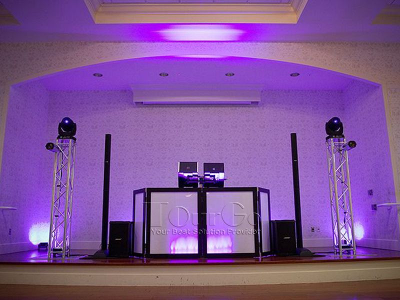 2) Collapsible DJ Totem Stands+Facade+Par Lights+Moving Heads+Fogger+Truss  Bar 