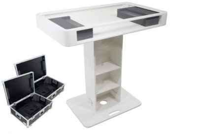 DJ Control Tower Stand with 2 RU Rackspace, Laptop Arm, and Travel Case (White)