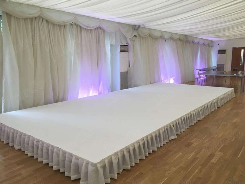 TourGo White Fashion Portable Stage Platform with Backdrop Used Wedding / Party / Event Stage
