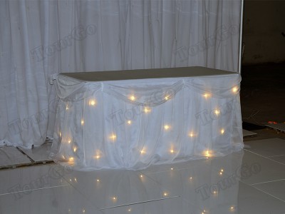 TourGo Starlit LED White Wedding Table Skirt Pleated Drape 4M