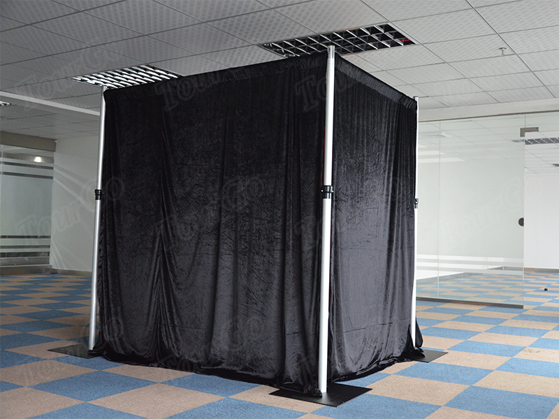 TourGo black adjustable pipe and drape system with photo booth