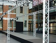 Empty Fashion Week Runway Catwalk Stage With Lighting Truss