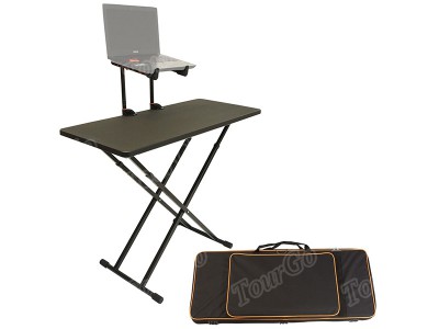 TourGo DJ Stand Workbench Adjustable Mobile DJ Table with Laptop Shelf